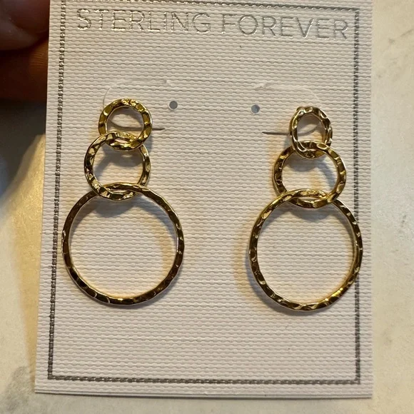 Brand new Sterling Forever gold hammered triple drop earrings - Picture 3 of 3